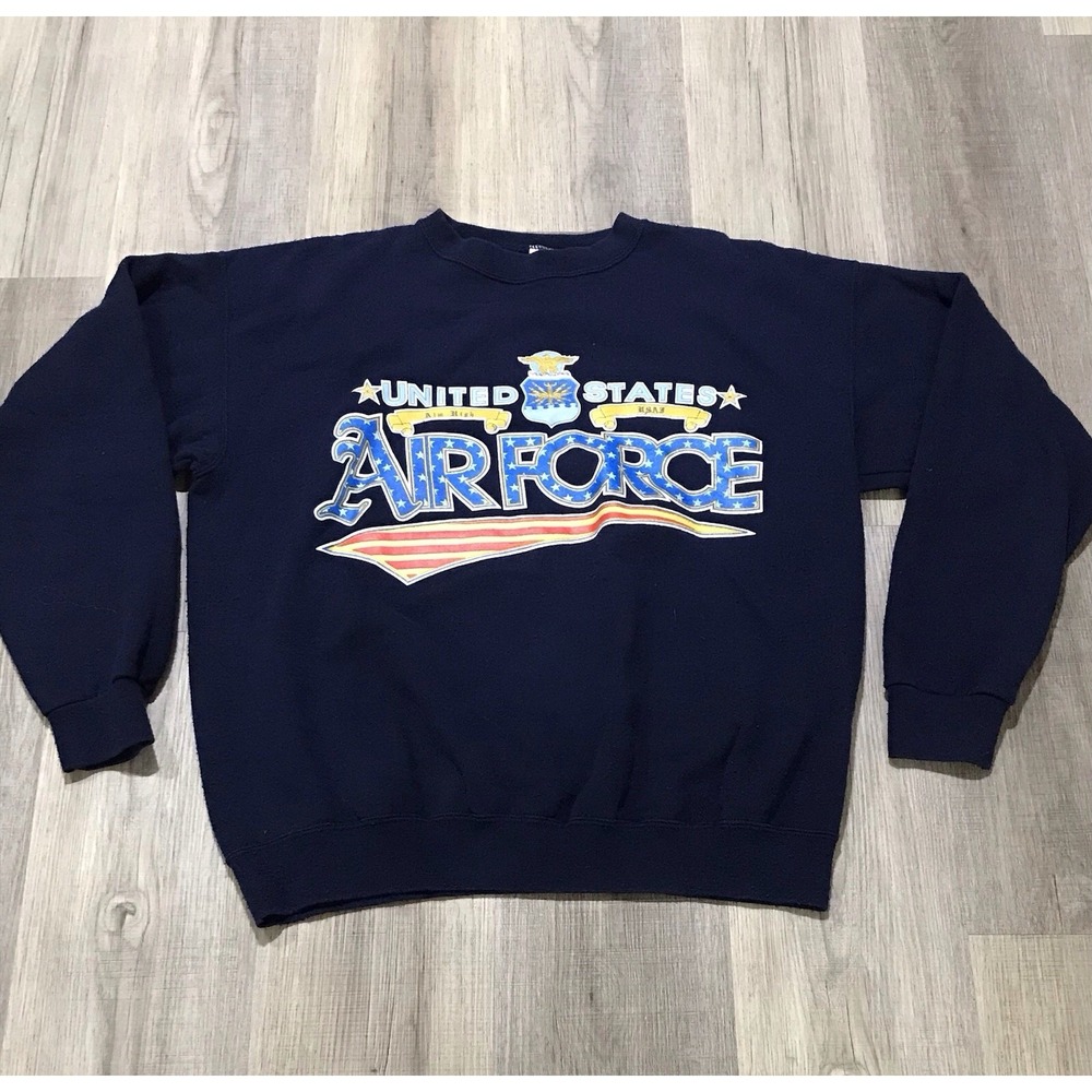 Vintage 90s Soffe USA Air Force Military Blue Pullover Sweatshirt Size Large